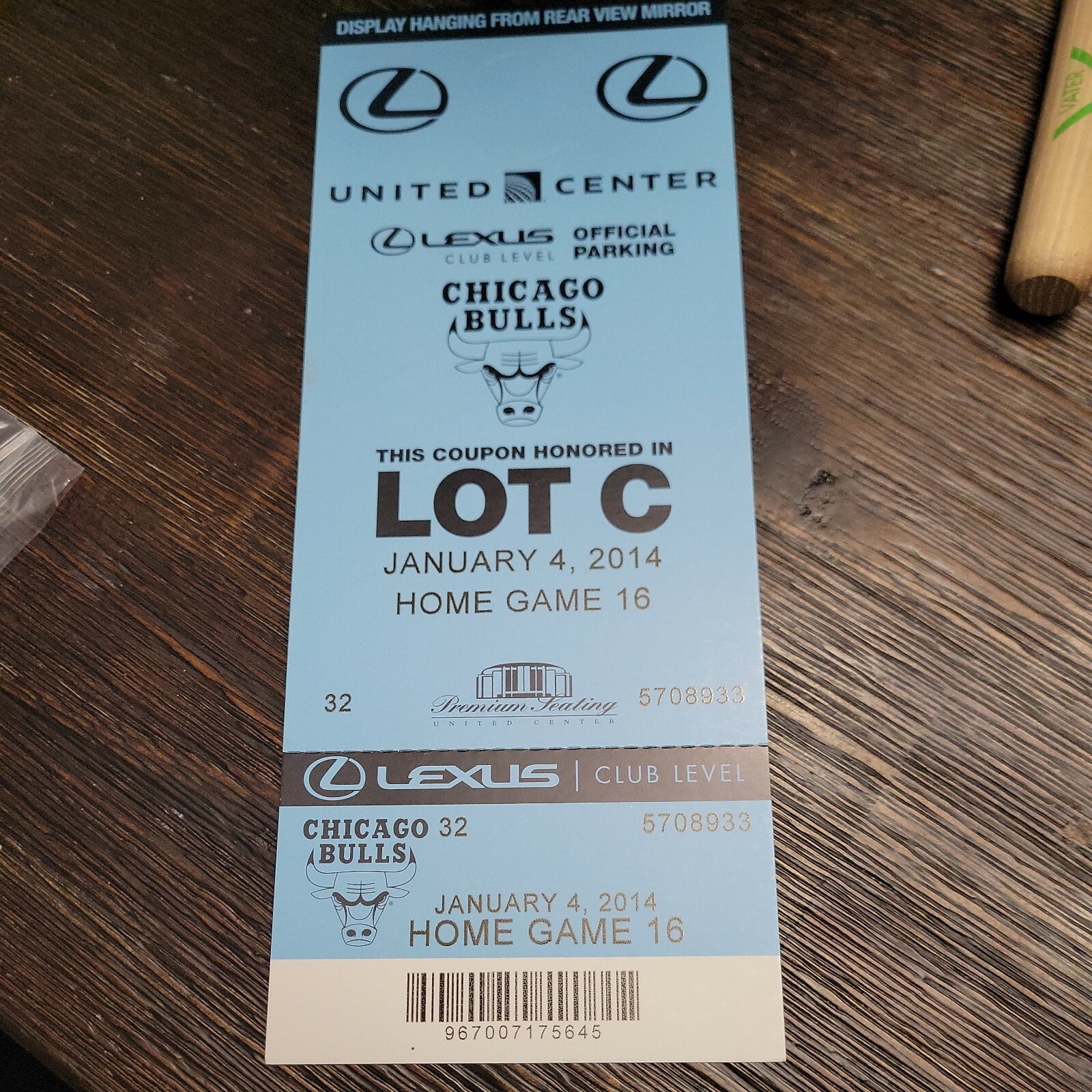 Chicago Bulls United Center Official Parking Pass Jan 4 14 Nba Ebay