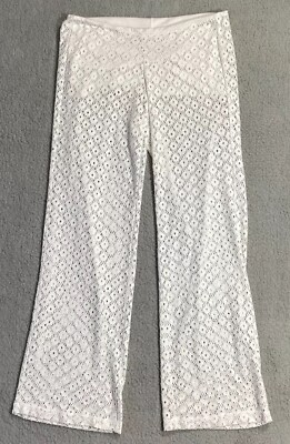Catalina Pants Women s Small White Swimsuit Cover Pull-on Mesh Eyelet Palazzo