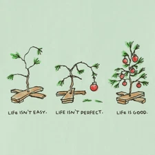 NWT Women's Life is Good Life Isn't Easy Christmas Trees Green SS Crusher Vee