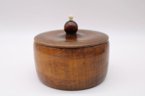 Vintage Mid Century Modern Solid Wood Turned Canister w Lid & Handle - 4"T x 5"W - Bild 2 von 11