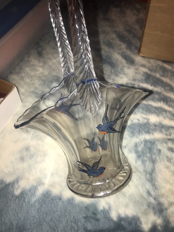 vintage clear glass baskets with birds on it 