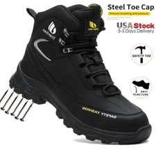 Men's Safety Steel Toe Shoes Work Boots Industrial Anti-Slip Work Boots black