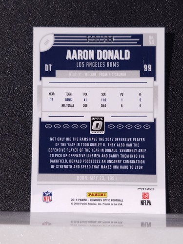 2018 Donruss Optic Aqua /299 Aaron Donald #54 - Picture 4 of 4
