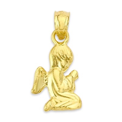 Solid Gold Angel Pendant in 10k or 14k, Cherub Necklace for Women