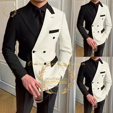 Men's Colorblock Suit Slim Peaked Lapel Double Breasted 2Pcs Suit Jacket  Pants