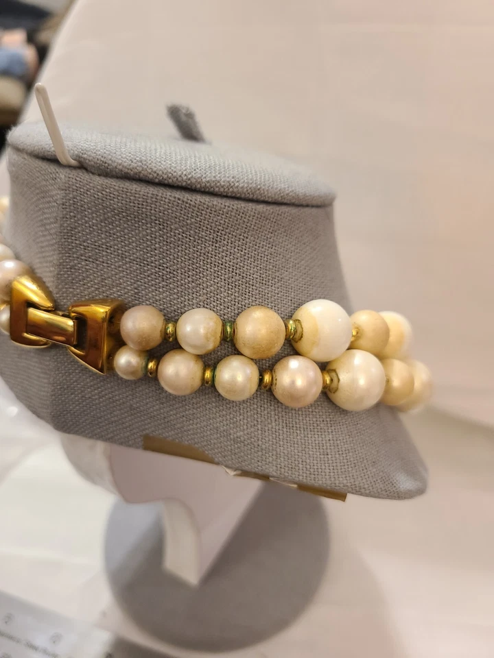 Collar Napier Vintage Doble Cadena Perla Y Cuentas de Oro Cierre de Caja Foto 4 de 4