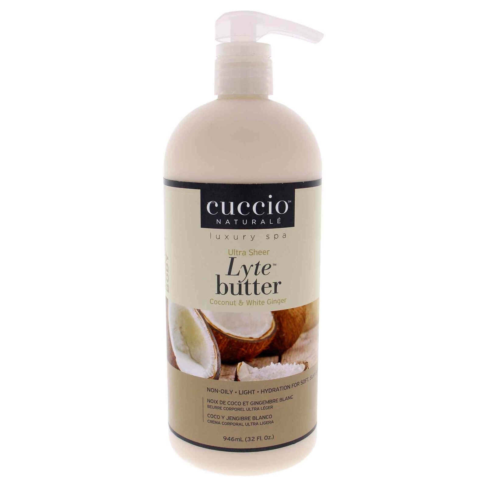 Ultra Sheer Lyte Butter - Coconut and White Ginger by Cuccio - 32 oz Body Butter