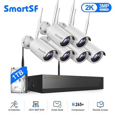 5MP Wireless Security Camera System, 10 Channel 2.5K WiFi NVR +6Pcs 3MP IP Cam