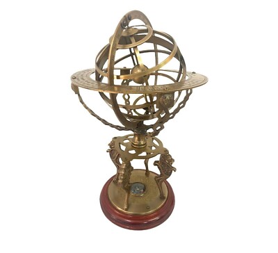 Antique Sphere Engraved Armillary Nautical 18'' Brass Vintage Globe W/ Compass