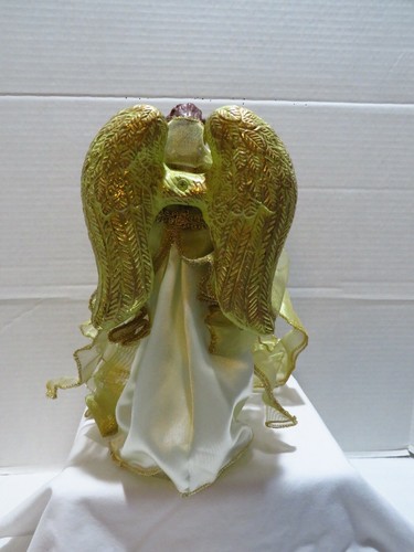 GOLD TREETOP/FREESTANDING ANGEL W/PLASTIC WINGS, HEAD & HANDS 12" A5 - Picture 4 of 6