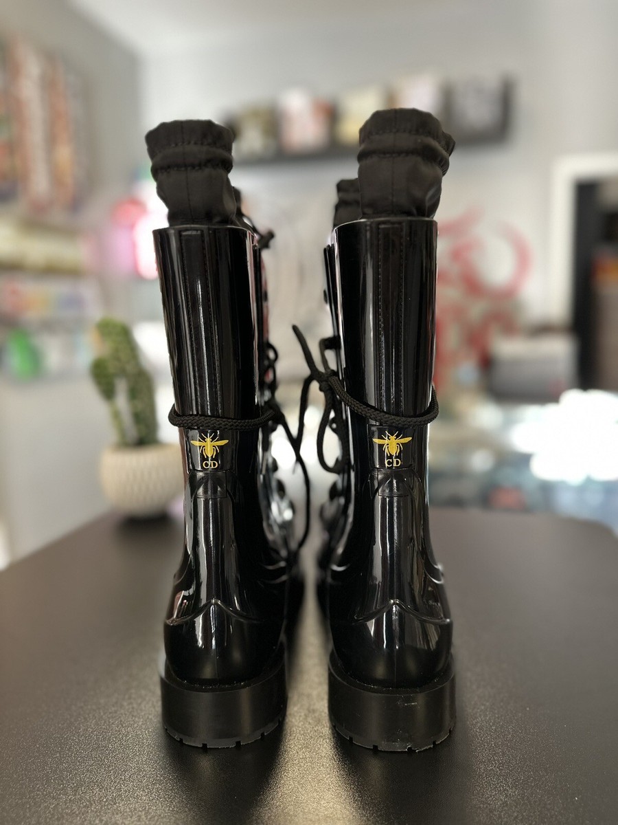 Size 10US/40EU - Christian Dior Rubber Lace-Up Rain Boots Black