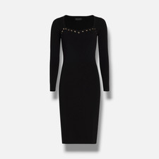 Elie Tahari Women's Black Metal-Loop Embellished Body-Con Dress Size S