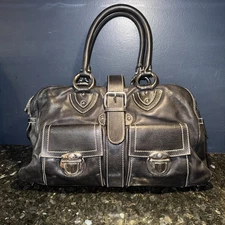 Y2K Marc Jacobs Vintage Black Leather Satchel Hand Bag With Buckle Made In Italy