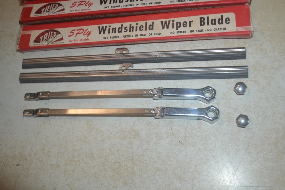 1936 Buick 80 90 Series Original Equipment Wiper Arms Blades Nuts Trico Factory - Image 2 of 4