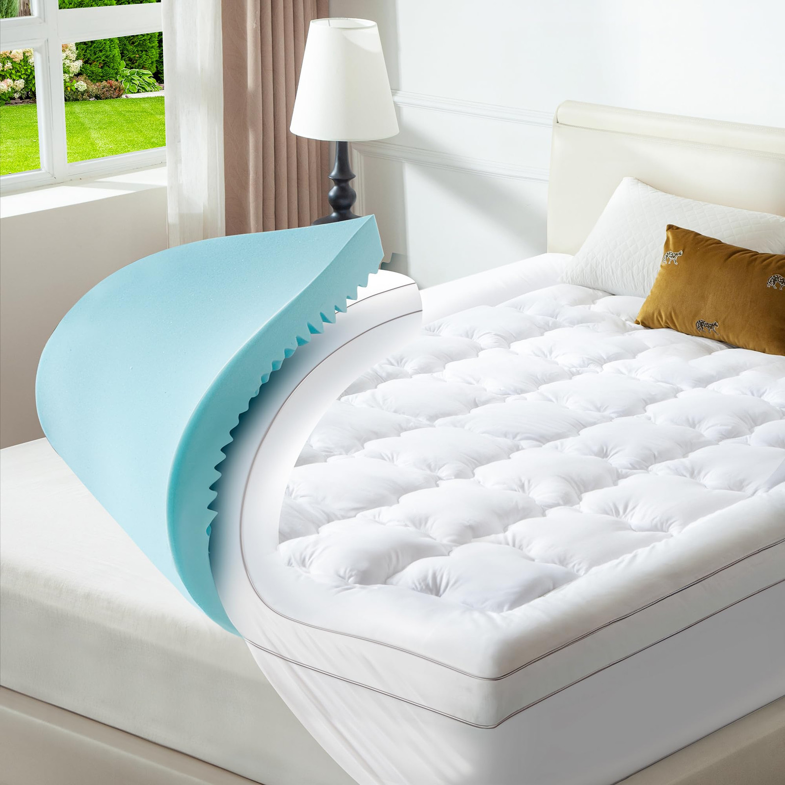 3.5 Inch Memory Foam Mattress Topper Twin XL, Dual Layer 2 Inch Cooling Gel E...