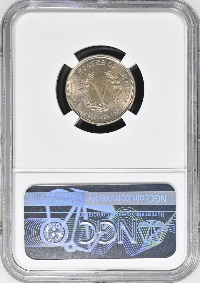 :1883 5C LIBERTY HEAD NICKEL NO CENTS TYPE 1 LUSTROUS NGC MS 64 HIGHEST GRADES - Image 2 of 2