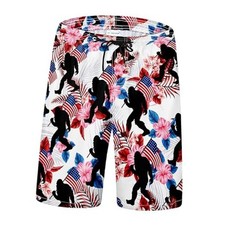 Mens Swim Trunks Quick Dry Board 4X-Large Mesh Liner Bigfoot American Flag