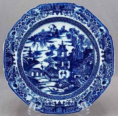 John Harrison Two Figures II Blue Transferware 9 1/2 Inch Plate C. 1781-1816
