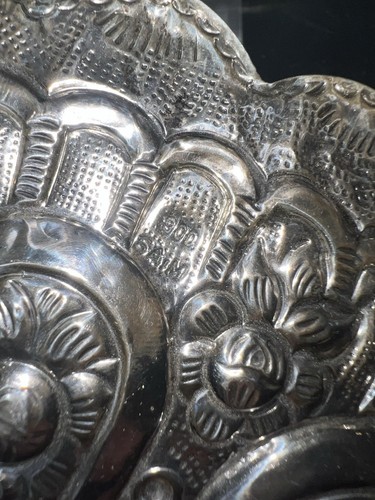 Vintage 900 Sterlingsilber hängender türkischer ovaler Hochzeitsspiegel Repoussé von Siam - Bild 12 von 13