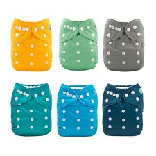 ALVA 6 Pack Cloth Diaper with 12 Inserts One Size Adjustable Washable Reusabl...