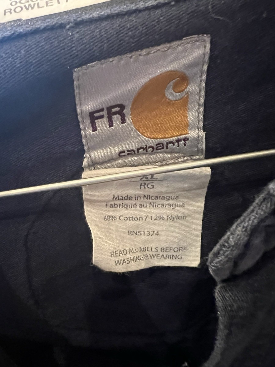 Carhartt FR Work Shirt XL Navy Reflective Stripes 88% Cotton 12