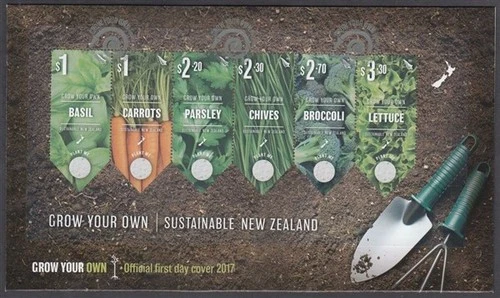 NEW ZEALAND FDC 2017 GROW YOUR OWN VEGETABLES M/S WITH SEEDS (ID:F2832)
