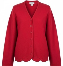 Vintage Pendleton Boiled Wool Cardigan Scalloped Hem Large Cherry Red Cottage