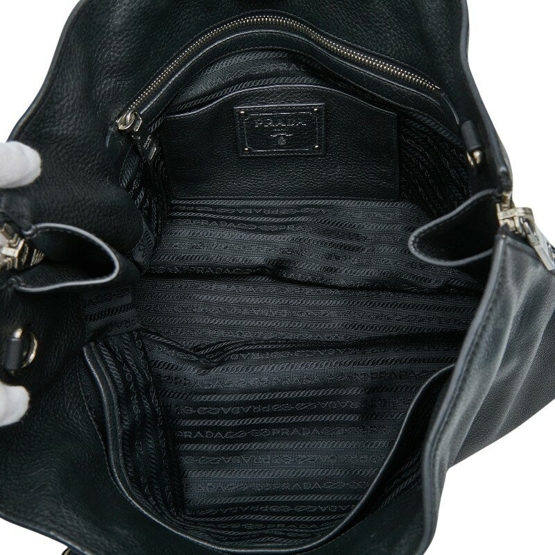 Prada Vitello Phenix Daino Handbag Tote Shoulder Bag Black Leather
