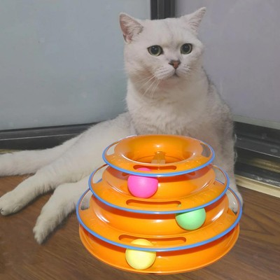 Katzenspielzeug Bahn Ball 3-stufiger Drehteller interaktives Spielzeug Unterhaltung Puzzle Spielzeug