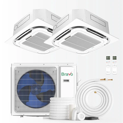 Bravo 2-Zone Mini Split AC & Pump 18000 BTU Ceiling Cassette 9K+12K