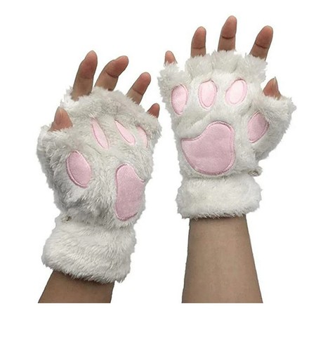 Mädchen Plüsch Katze Pfote Bär Kralle Handschuhe Winter Kunstfell Fingerlose Handschuhe - Bild 2 von 3