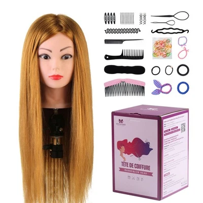 NEVERLAND BEAUTY & HEALTHY 24" Frisierkopf 60% Echthaar Übungskopf Frisierkopf zum Frisieren Mittelbraun DE