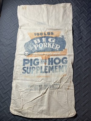 Vintage Cloth Feed Sack Pig & Hog Big Porker Supplement General Mills 100 Lbs