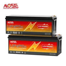 2Pack 12V 600AH LiFePO4 Lithium Battery 200A BMS 20000+cycle RV Boat Solar Panel