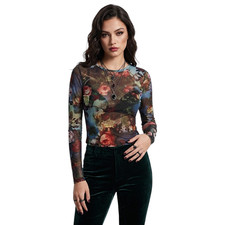 Sheer Mesh Long Sleeve Top Small Renaissance Dark Floral Whimsigoth Fairy Grunge