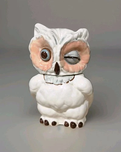 Vintage Shawnee Pottery 1940's Winking Owl Cookie Jar Cream Color MCM Ceramic