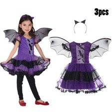 Toddler Kids Baby Girls Halloween Costume Dress Hair Hoop Bat Wing Outfits Sets.