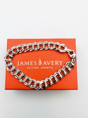 James Avery Sterling Silver Heavy Double Curb Link Medium Charm Bracelet  Size 7