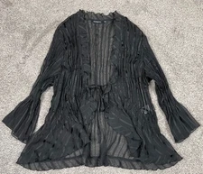 Vintage Notations Shirt Womens 2X Black Sheer Open Ruffle Goth Whimsy Fairy Punk