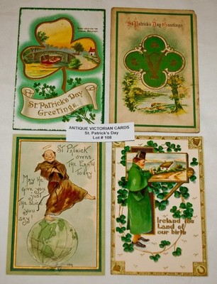 ANTIQUE Postcards Lot of 4 Over 110 Years Old Lot#108 Saint Patrick's Day