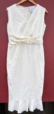Akris Punto Dress 10 Ivory Ponte Knit Sheath Sleeveless Ruffled