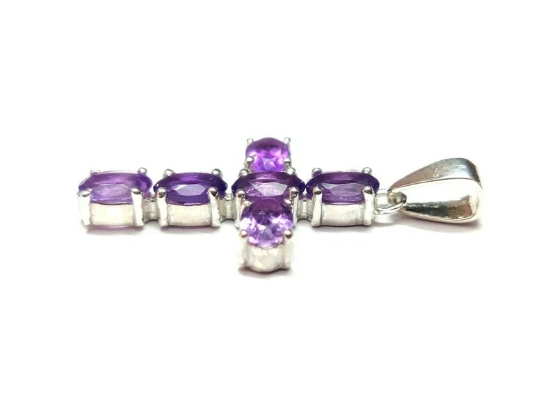 Natürlich Amethyst Kreuzanhänger Handgefertigt Silber 2.5 Karat - Bild 2 von 4
