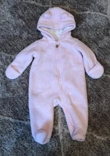 Carters Girls Pink Sherpa Fleece Snowsuit Romper Hooded Teddy Bear Ears Bunting