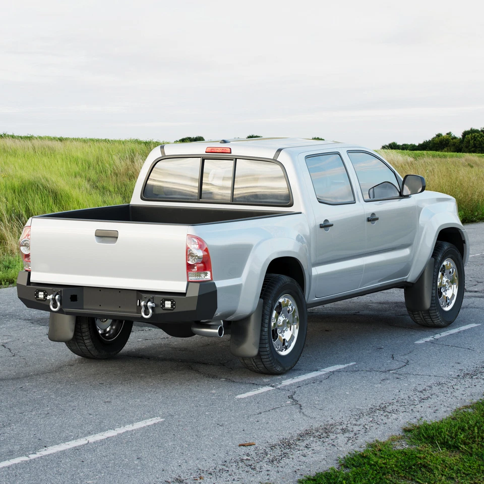 Parachoques trasero para Toyota Tacoma 2005-2015 con placa de licencia y luces LED (acero) Foto 3 de 4