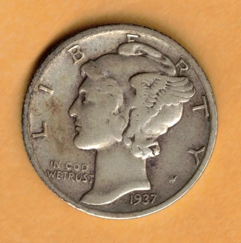 1937 S Mercury Dime 10c (US Coin) Ten Cent VF+