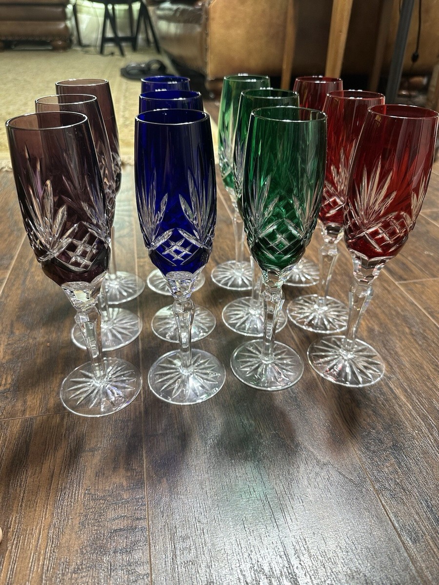 アート・デコ風装飾グラス 12 - Vintage Multicolor Cut to Clear Champagne Flute Glasses