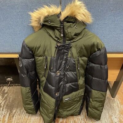 MENS SUPERDRY ROOKIE DOWN EDITION PARKA COAT JACKET DARK NAVY GREEN  LARGE UK