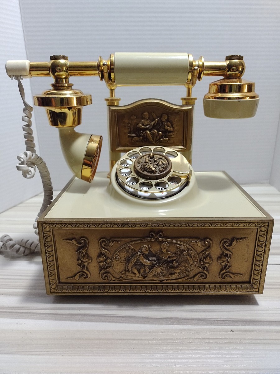 WORKING DECO-TEL French Provincial Style Gold Brass Rotary Phone