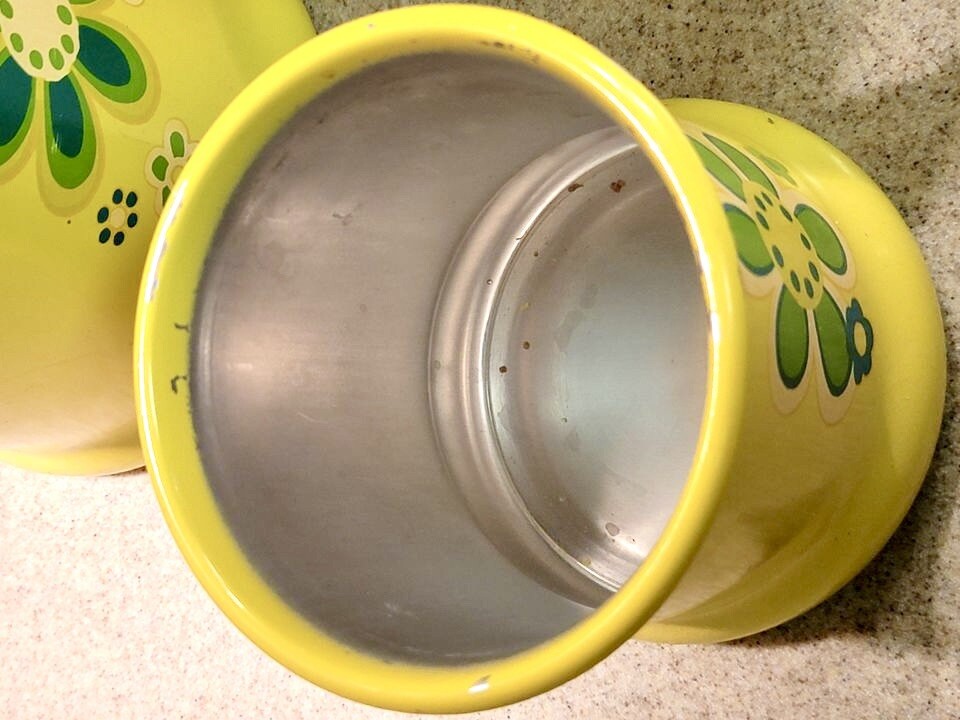 Vintage Kromex Aluminum 4 Canister Set Yellow Daisy Flower Power Retro K5461 eBay