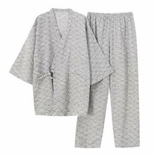 SISOFTLY Men's Gauze Jinbei Wave Pattern Large Size Father's Birthday Gi